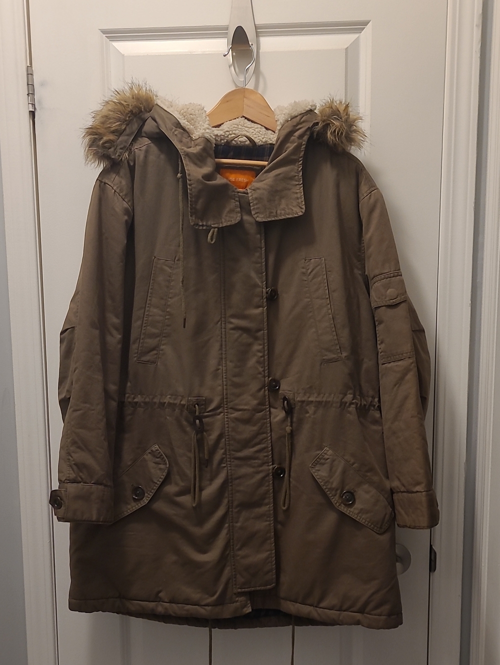 Joe Fresh Olive Green Hooded Parka with Faux Fur Trim